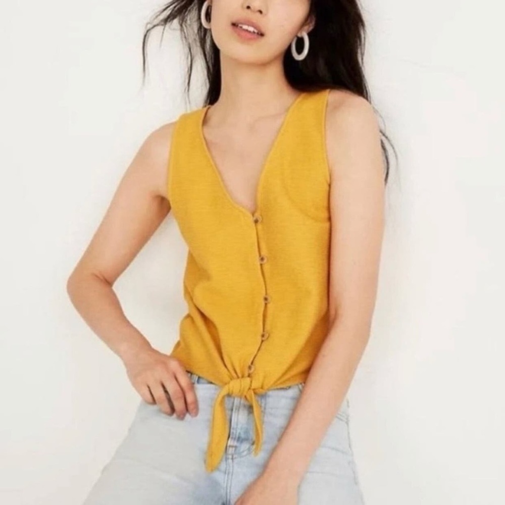 Madewell Texture & Thread Button-Front Tie Tank Top Size S Mustard vest